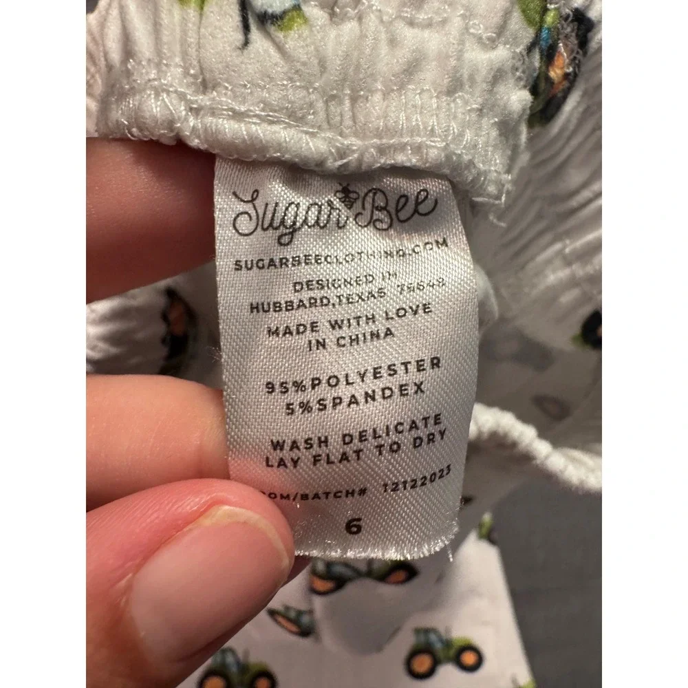 Sugar Bee Clothing Kids Green Tractor Pajama Set Shorts Shirt White Size 6